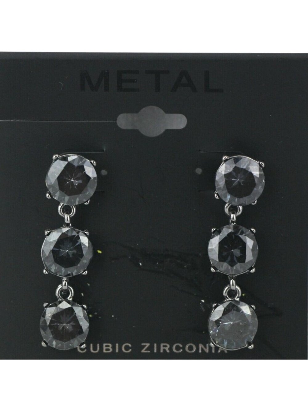 Kohl's Metal Earrings 3 Tier Gunmetal Black Cubic Zirconia